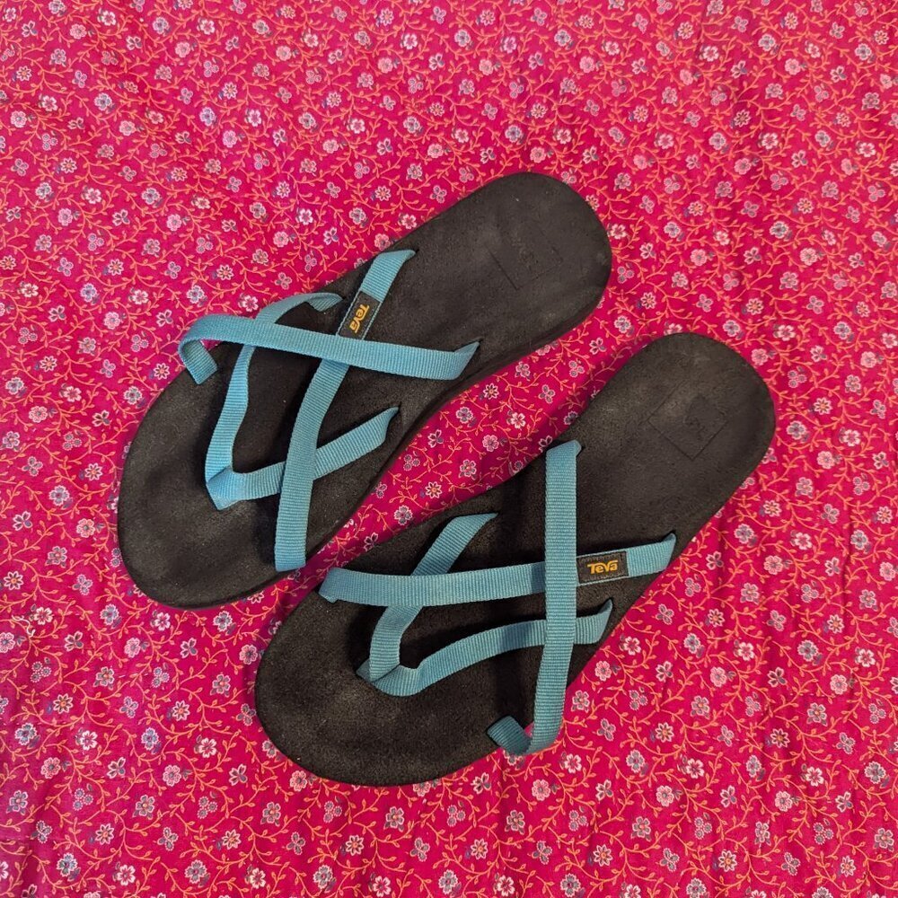 Teva Olowahu Mush Foam Strappy Flip Flop Thong Sandal Slipper Turquoise Size 9 - Picture 5 of 5